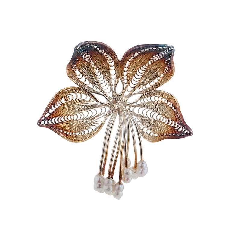 C00606 Handgefertigte Brosche aus 925er Sterlingsilber mit Perle