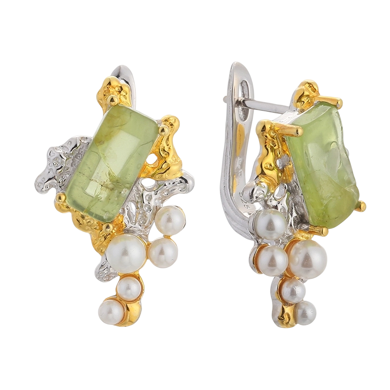 YE03598 925 Sterling Silber Zirkonia Peridot Handgefertigter Ohrring