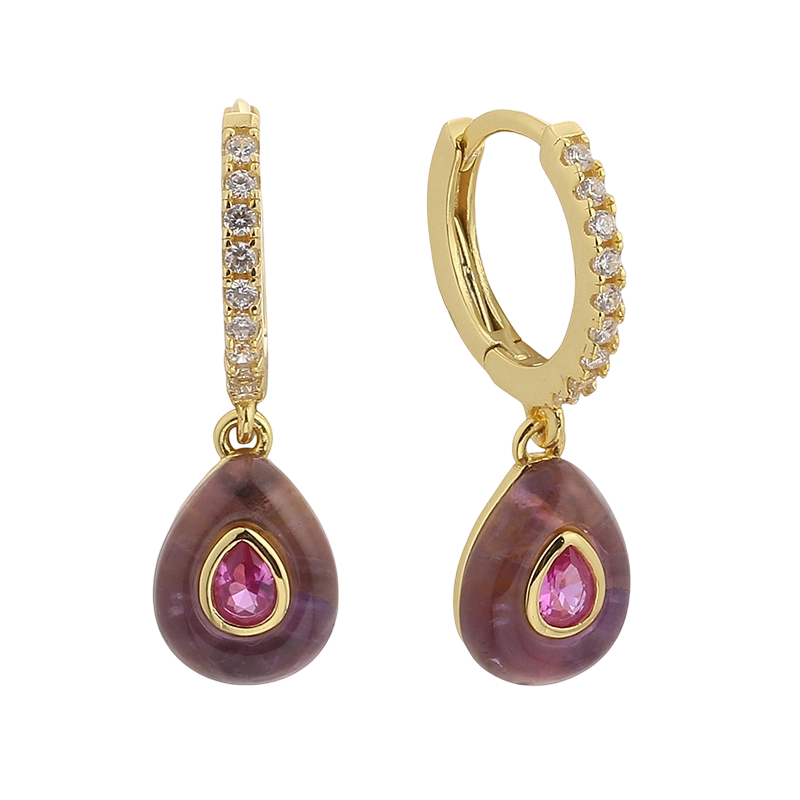 E08641A Ohrring aus 925er Sterlingsilber mit Zirkonia und Amethyst