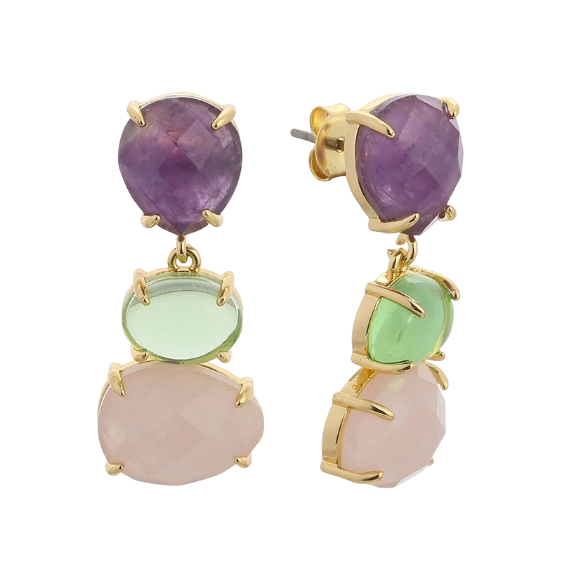 YE01766 Ohrring aus 925 Sterlingsilber mit Amethyst und Rosenquarz