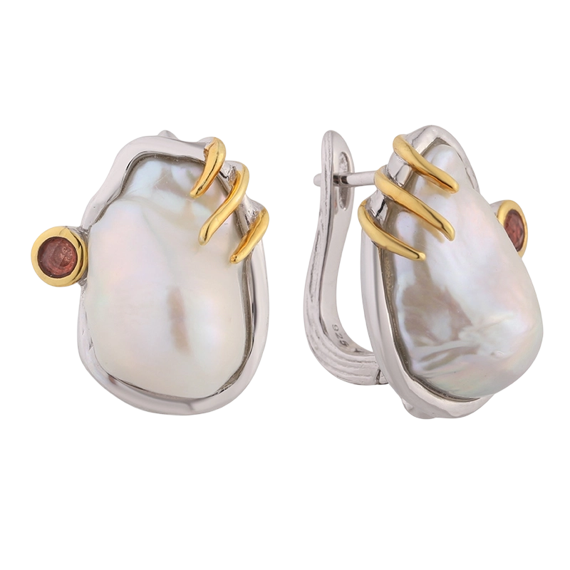 YE03283 Ohrring aus 925er Sterlingsilber mit Granat und Barockperle