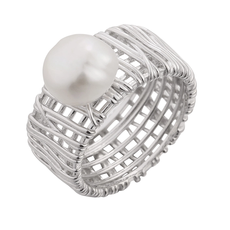 YR03378 925 Sterling Silber Barockperlenring